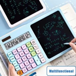 Home 2 in 1 calculator with lcd writing tablet – dual function office & school gadget | portable & eco friendly