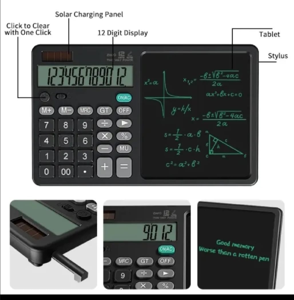 2 in 1 calculator with lcd writing tablet – dual function office & school gadget | portable & eco friendly 2 in 1 calculator with lcd writing tablet – dual function office & school gadget | portable & eco friendly